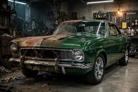 Rusty car restoration AI video still