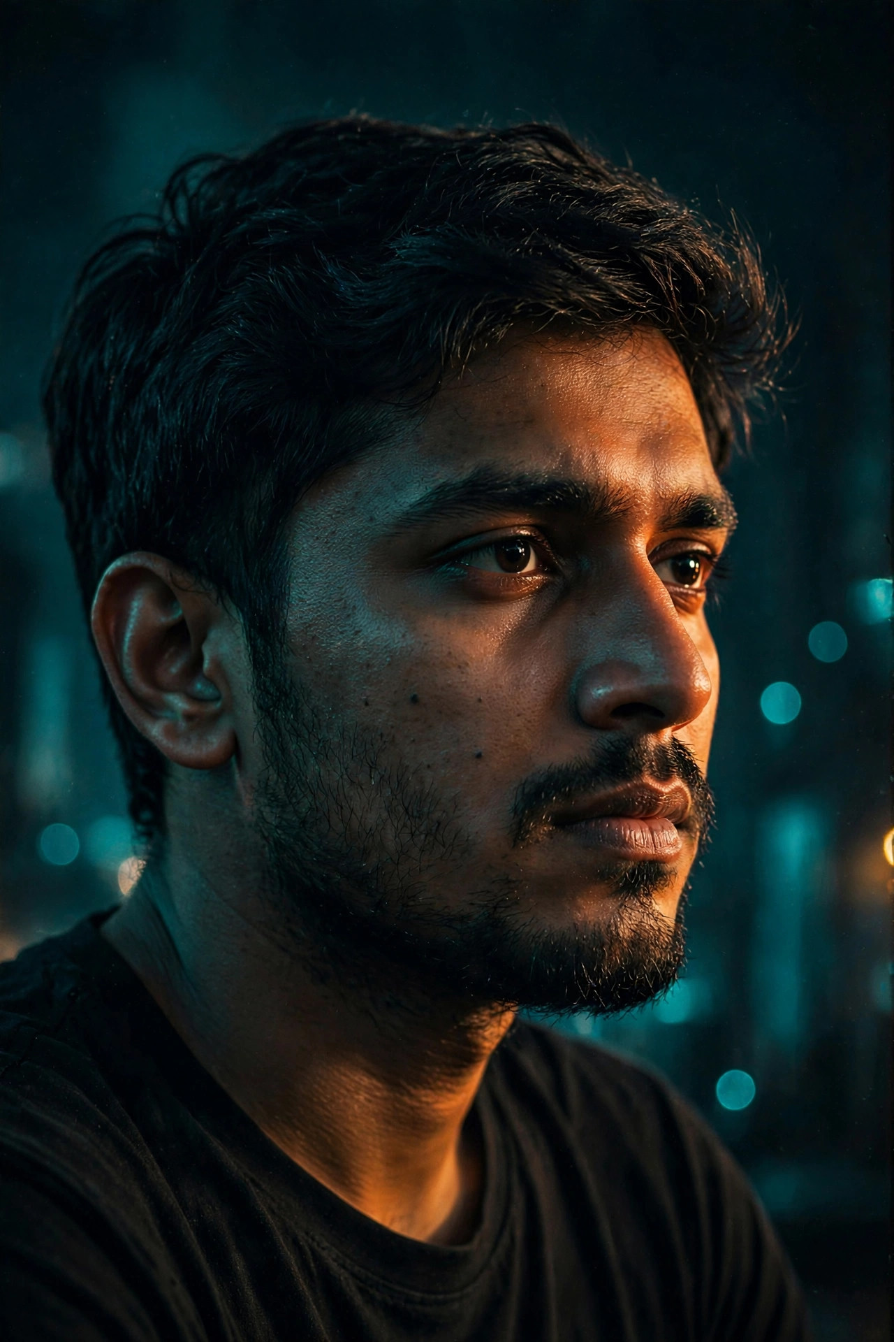 Cinematic movie-still AI portrait generated from a selfie with dramatic lighting