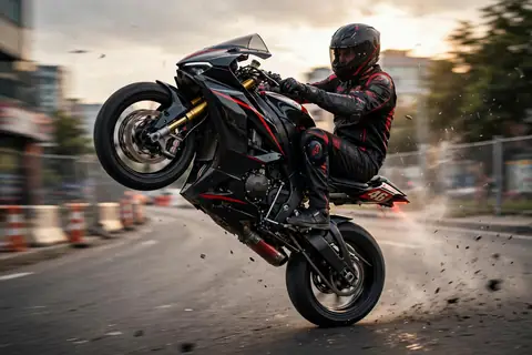 Motorcycle stunt AI video still