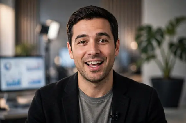Talking head explainer AI video still