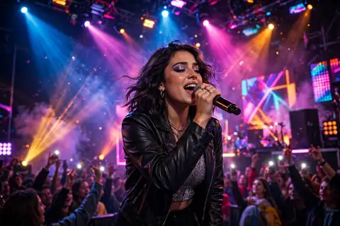 Music video AI still with stage lights