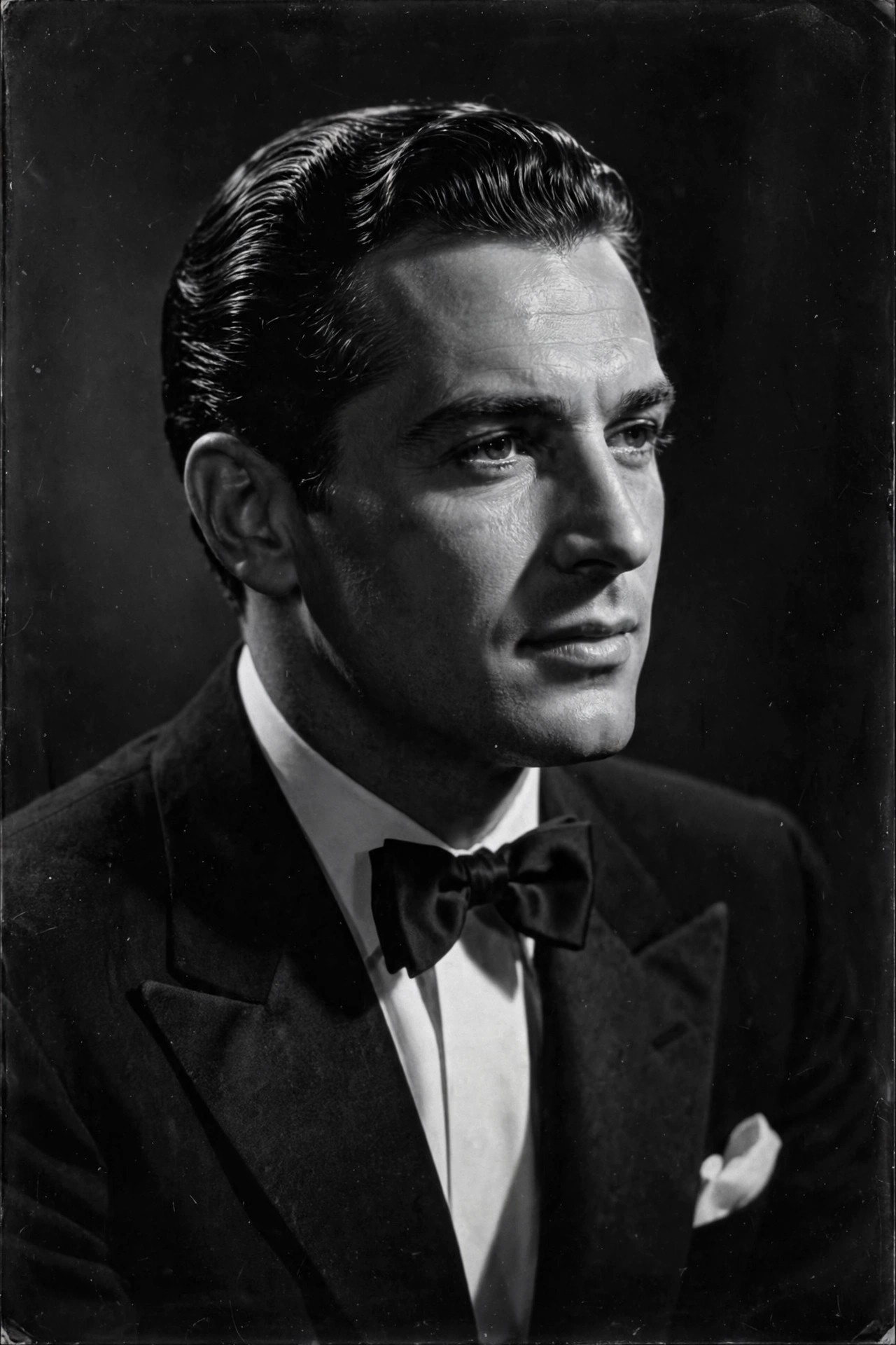 Black and white classic Hollywood AI portrait with dramatic studio lighting