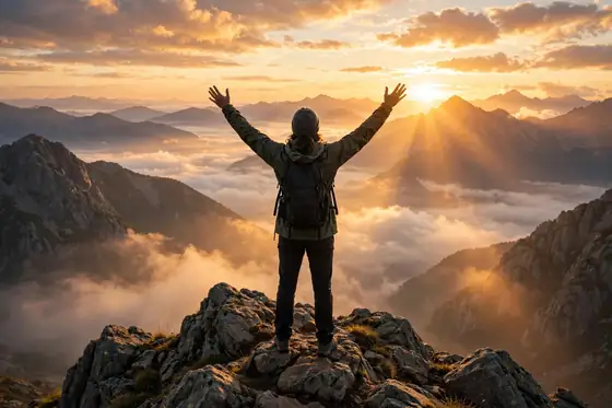 Motivational AI video still with sunrise