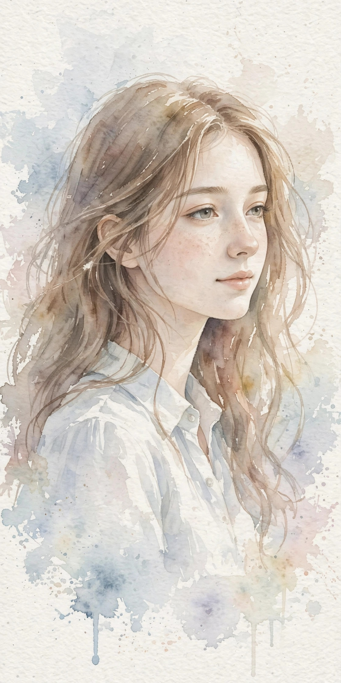 Watercolor painting AI portrait with soft artistic washes